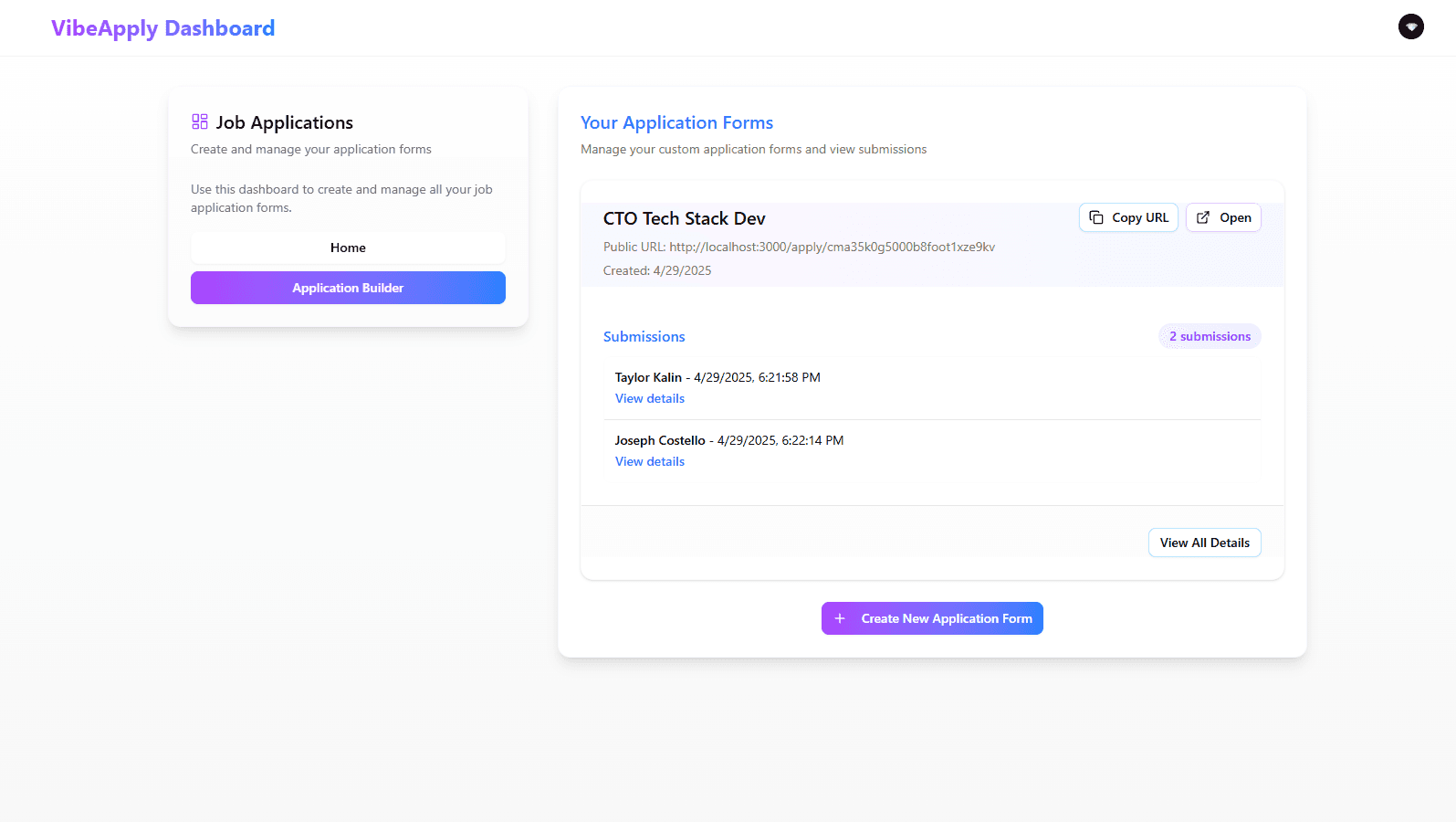 VibeApply Dashboard Screenshot